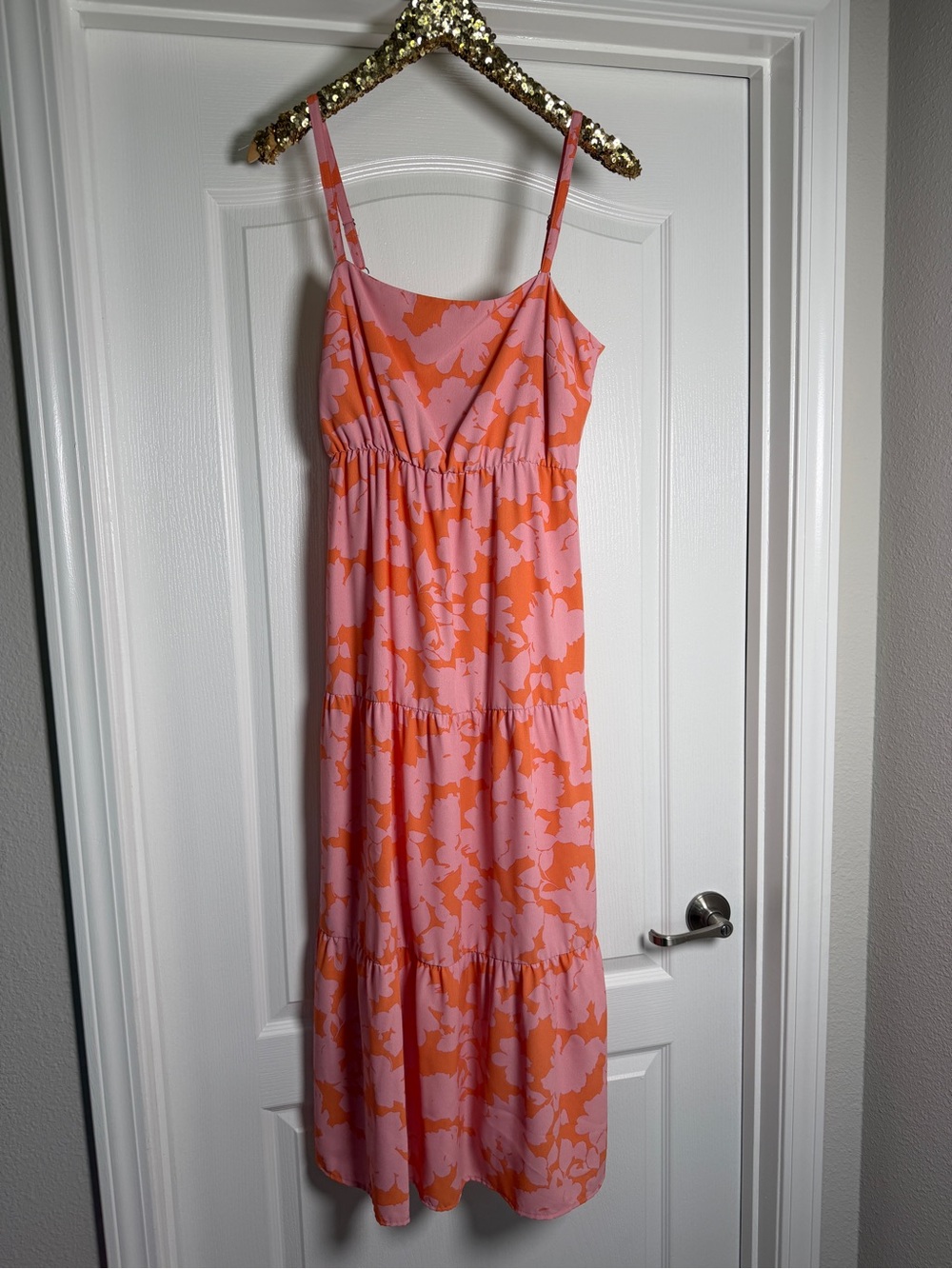 Social Standard by Sanctuary tiered maxi dress pink and orange size medium